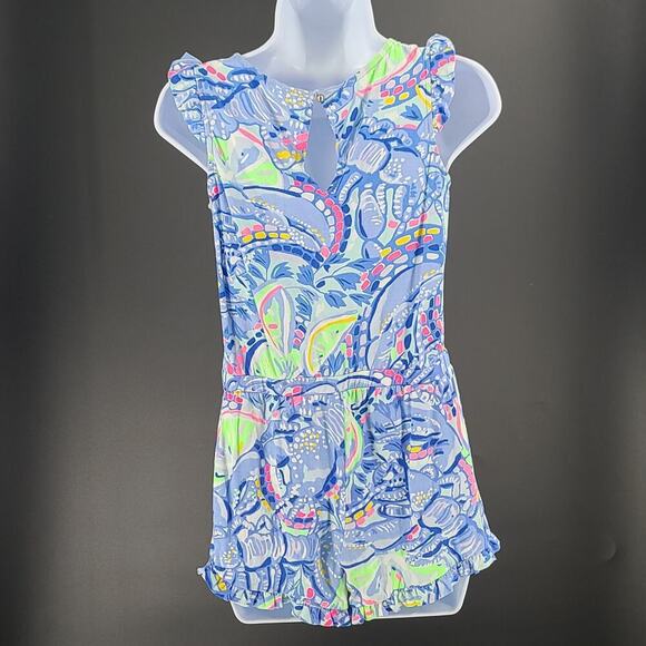 Lilly Pulitzer Oh My Guava blue girls romper Size XL (12-14) beachy resort wear - Picture 3 of 8